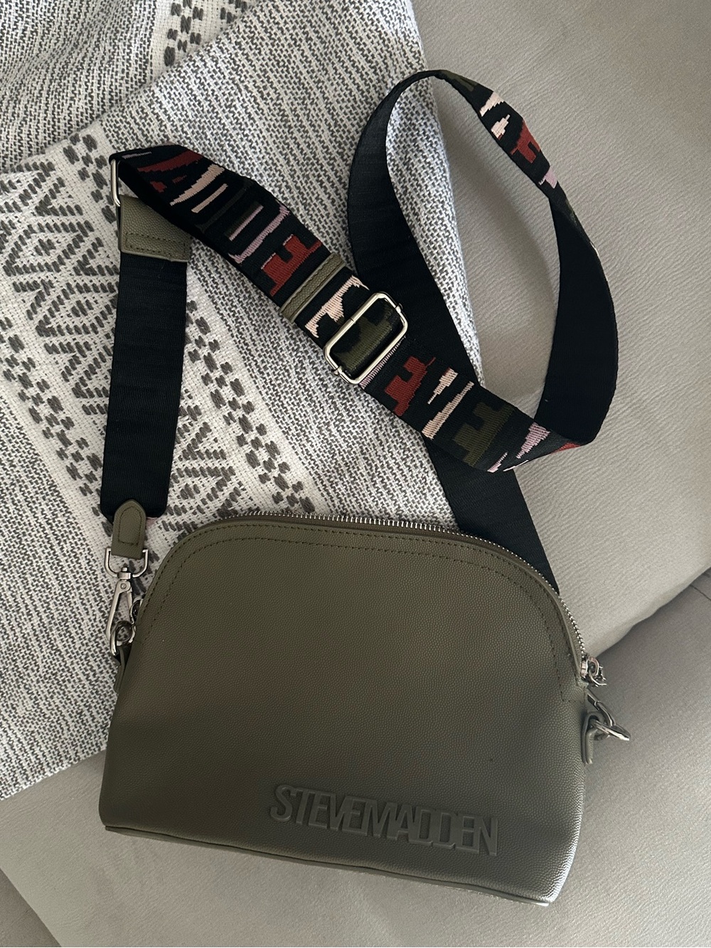 Steve Madden Olive Crossbody with Patterned Webbed Strap
